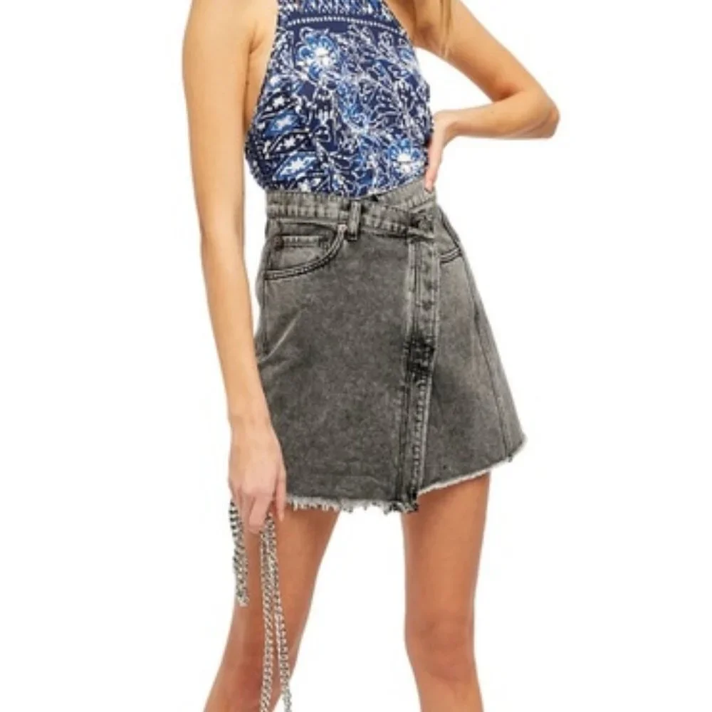 Free People Parker Crossover Denim Mini Skirt